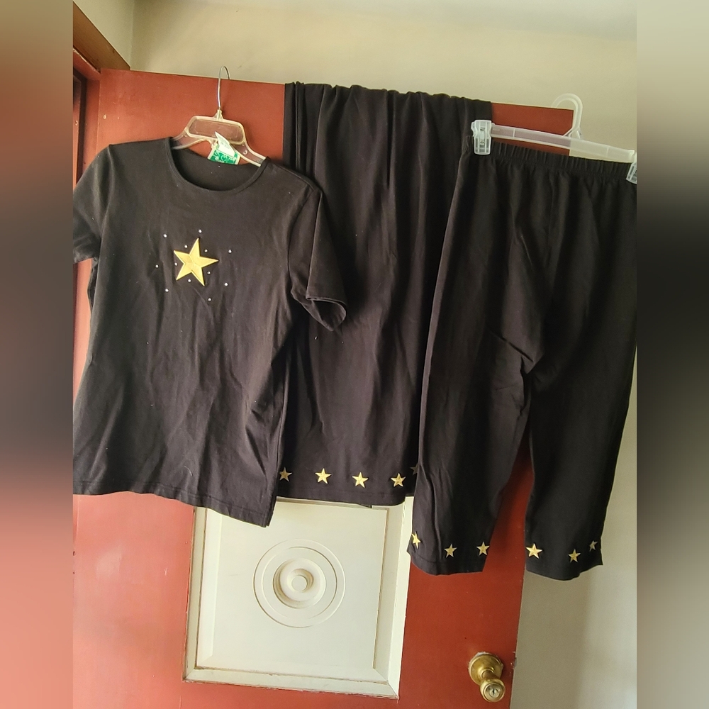 3 piece, worn only a few times. Tee, capri/crop and maxi skirt. Blinged